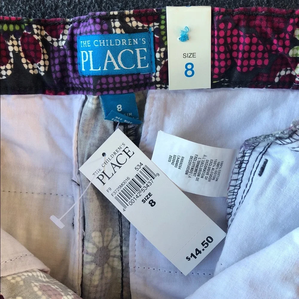 The Children's Place Girls 100% Cotton Floral Shorts Adjustable Waist Size 8
